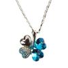 Four-leaf clover sky blue heart necklace silver plated crystal gift good luck fortune children friendship lover trend jewelry gem sparkle