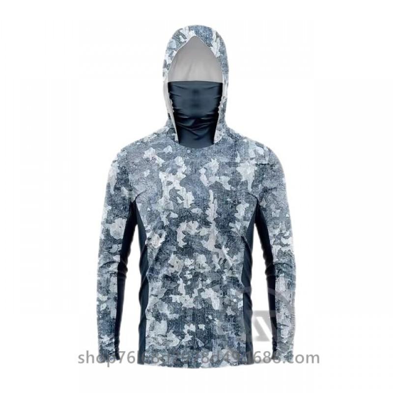 Mens Quick-Dry Fishing Hoodie With Integrated Neck Cover Lightweight Camo Outdoor Shirt