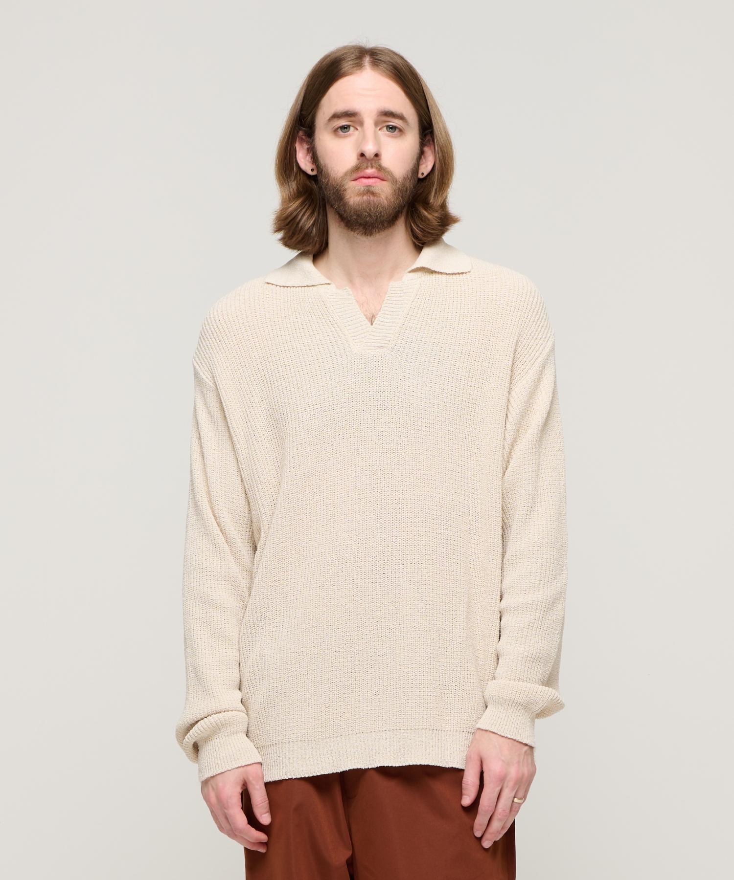 Cargo Bros Boucle Open Collar Knit (Beige) Free