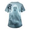 Women V Neck Short Sleeve Work Top with Pockets Halloween Print Nurse Uniform Scrub Shirt Medical Uniforms for Healthcare Professionals