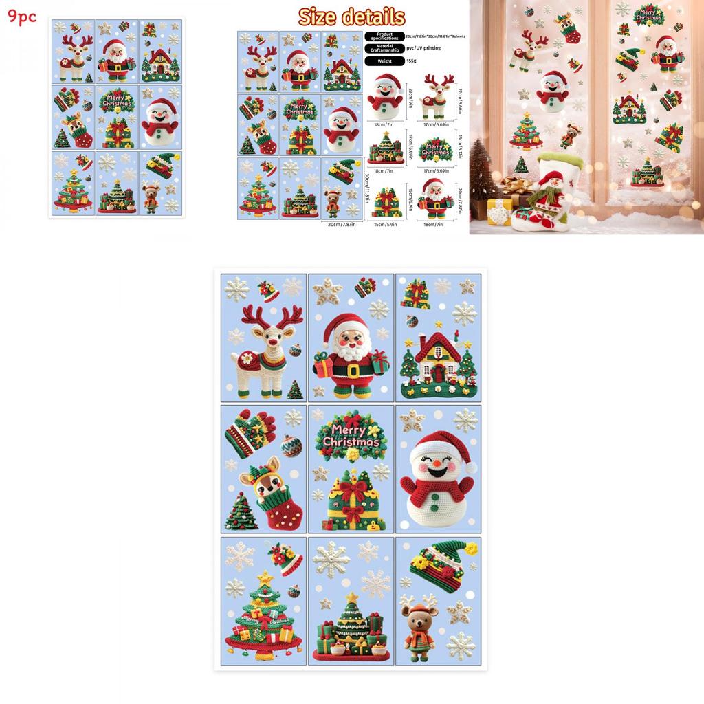 Christmas Static Cling Sticker Snowman Christmas Tree Decor Set For Holiday Window Decoration