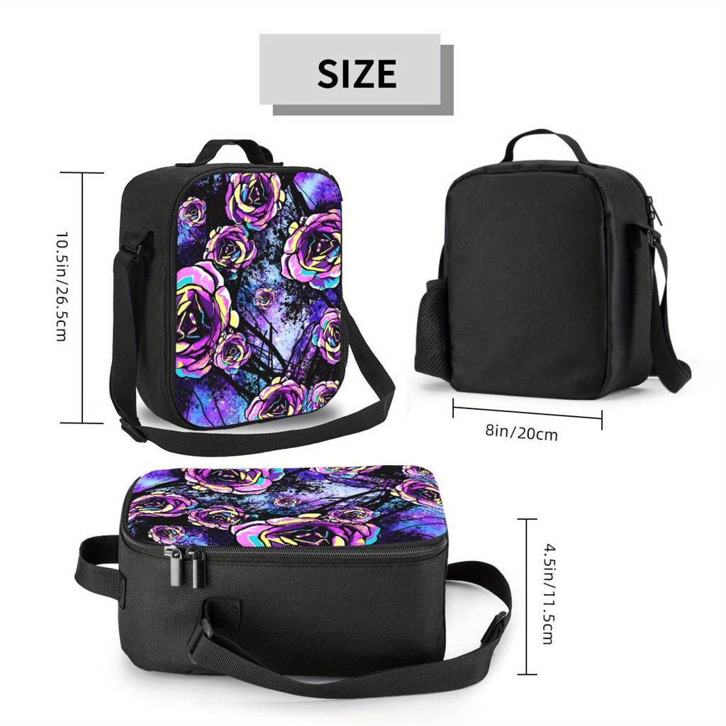 1pc Rose Graffiti Pattern, Portable Reusable Cooler Bag, Insulated Lunch Bag, Essential for Camping, Picnic, Beach
