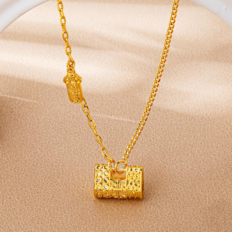 Signed Pendant Clavicle Chain Women s Retro Ruyi Square Lock Jewelry Necklace Pendant 60CM(Necklace Long)