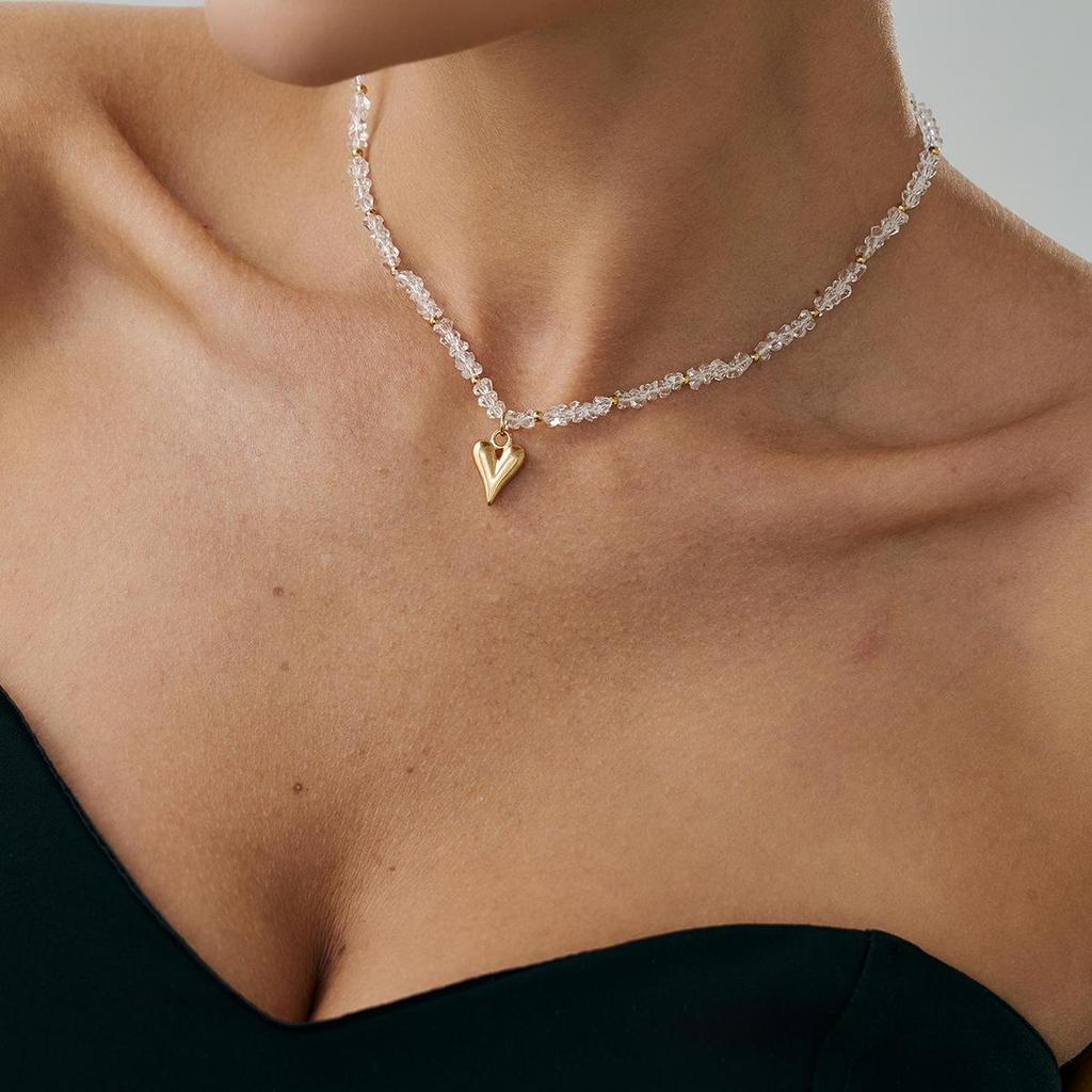 Simple and Fashionable Crystal CCB Bead Collarbone Necklace Ins Drip Oil Love Pendant Necklace for Women