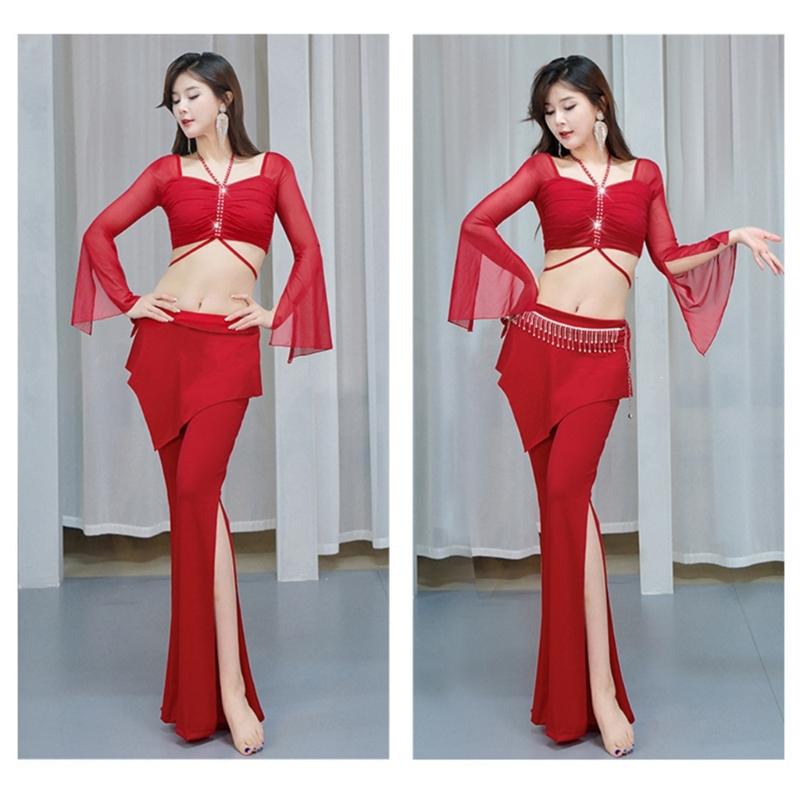 Professional Belly Dance Costume Set With Crop Tops Pants And And Hip Scarf For Stage Performances And Practice