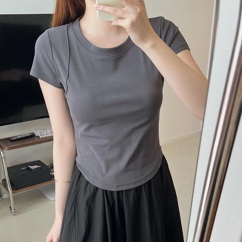 2024 Women's Slim Fit Peach T Short-Sleeve Elastic T-Shirt – Slimming Summer Base Layer Top