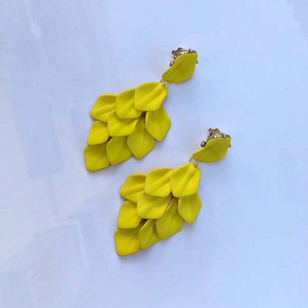 1 Par de Brincos de Clipe Acrílicos Borla Pétala Floral Boêmia, Joias de Festa High-End Sem Furo para Mulheres