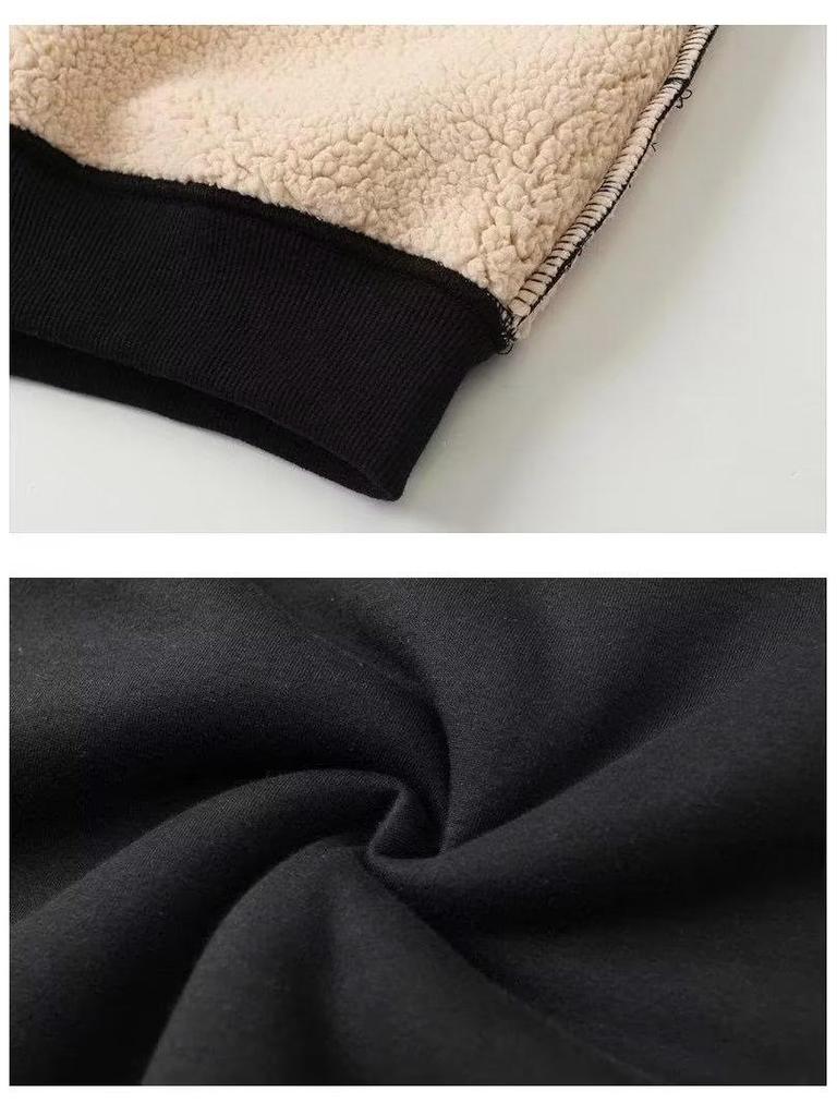 Men's Black Velvet Fleece Sweatshirt: Warm, Loose-Fit Round Neck Top for Autumn/Winter