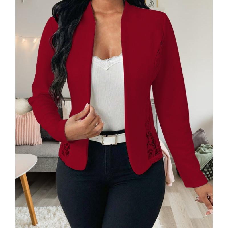 Women S Elegant Lace Splicing Slim Fit Long Sleeve Blazer Cardigan