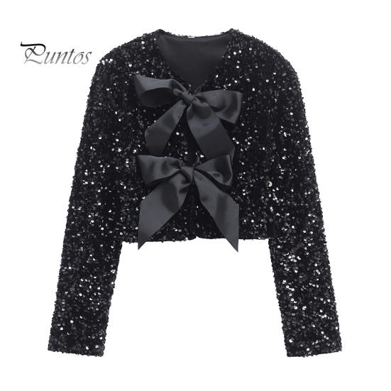 

Женская куртка с пайетками, большой бант, декор, свободный круглый вырез, длинные рукава, однотонный кардиган, пальто, короткая верхняя одежда для свиданий, поездок на работу, клубных вечеринок S чёрный