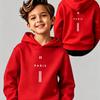 New autumn/winter Christmas boys' hooded sweatshirt, featuring Parisian alphabet prints on the front and back, casual style.