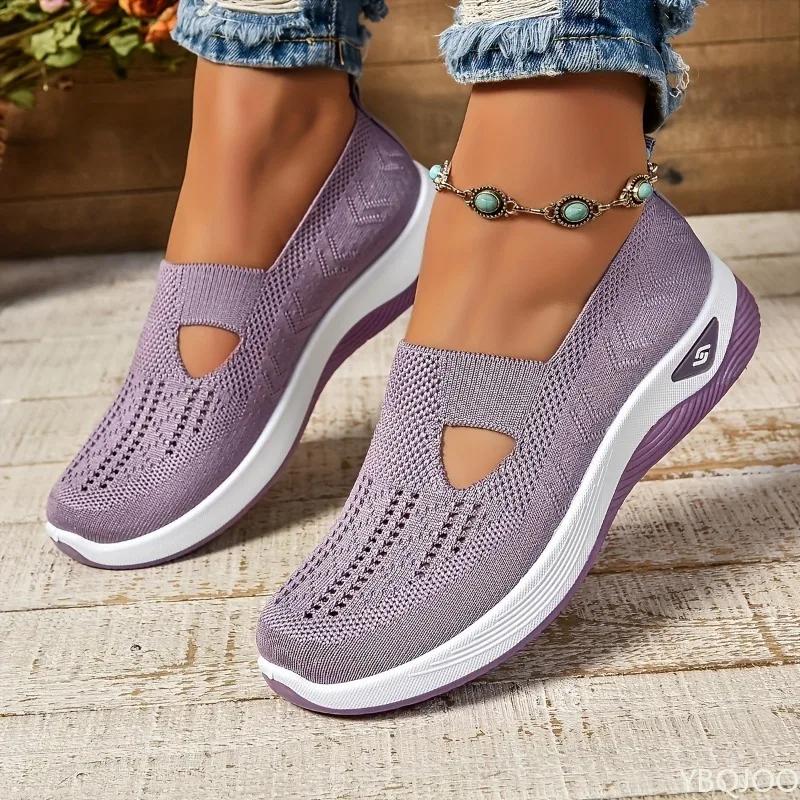 Trendy Women's Casual Single Shoes Spring Mesh Breathable and Comfortable Sports Vulcanized Shoes Large Size Anti Slip Platform