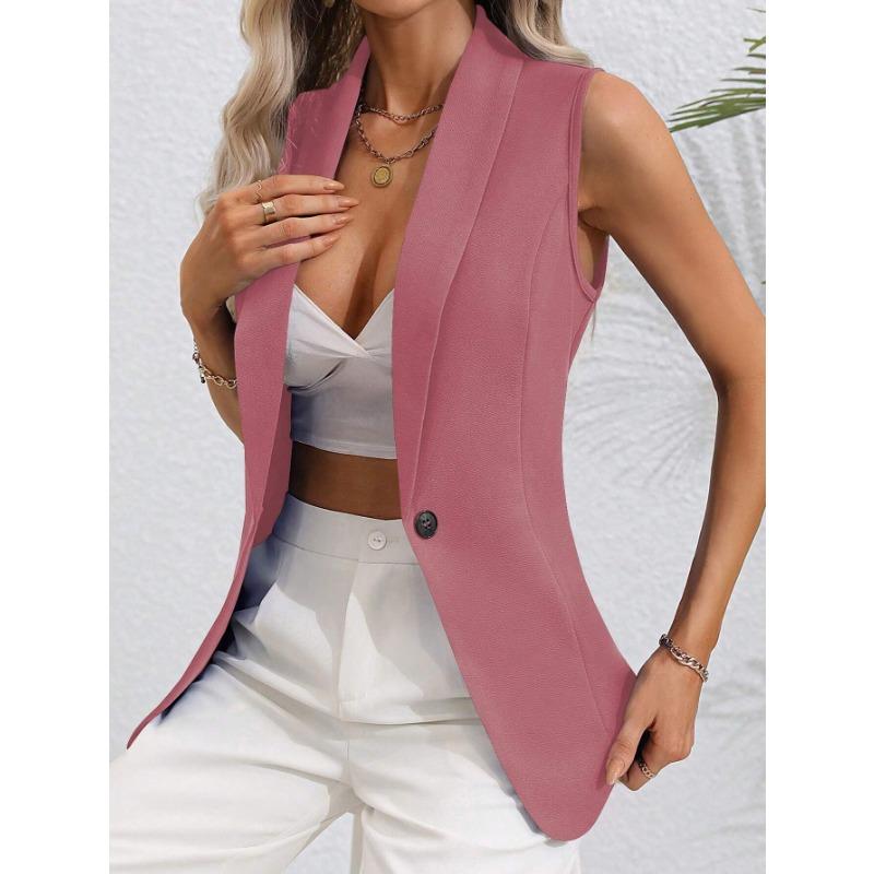 VEZFAA Mode Femme Décontracté Couleur Unie Imprimé Automne Hiver Sans Manches Col POLO Vestes & Manteaux