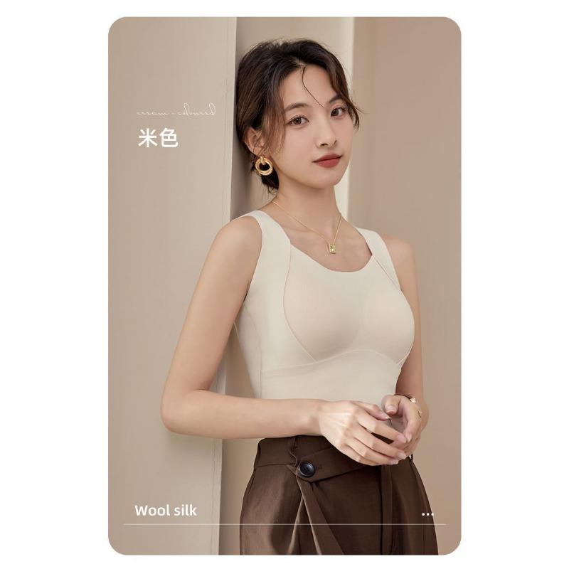 Women Warm Self Heating Thermal Vest With Built In Bra Pad Thickened Winter Underwear Top