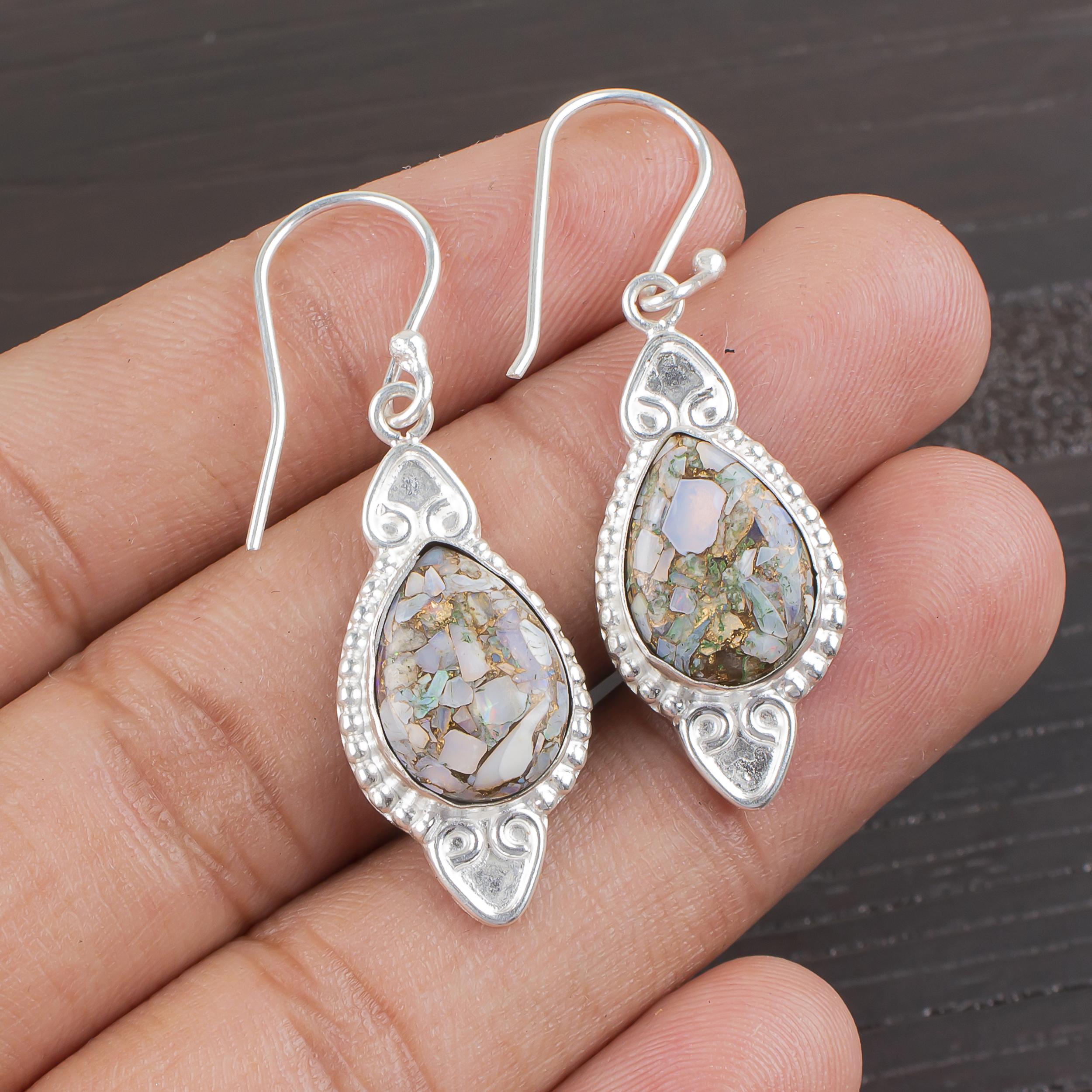 

Ethiopian Opal Copper 925 Solid Sterling Silver Earrings, Handmade Gemstone Earrings Jewelry, Gifts For Wife Brand New Earrings 71171990 білий