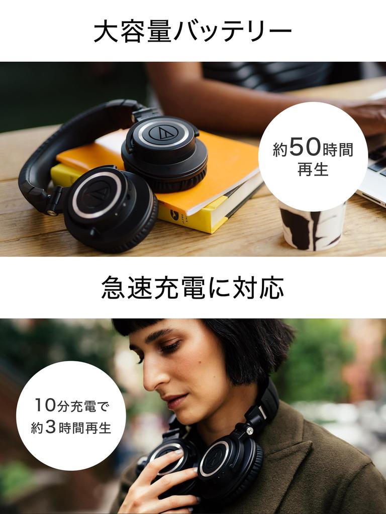 Wireless DJ Bluetooth and 45mm Low Latency Beamforming Alex Fast 50 Hours of Black Distributed In Audio-Technica ATH-M50xBT2 Headphones, Wired,