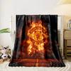 A Fiery Manchester United Logo Emerges Against Smoke and a Dark Background. for All Seasons Blanket Lunch Break Throw Gift