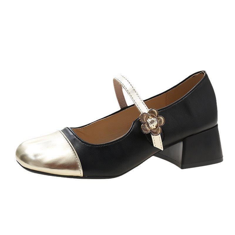Xiaoxiangfeng heel with spring and summer skirt new 2025 shallow mouth fairy single shoes Mary Jane shoes female thick heel round head