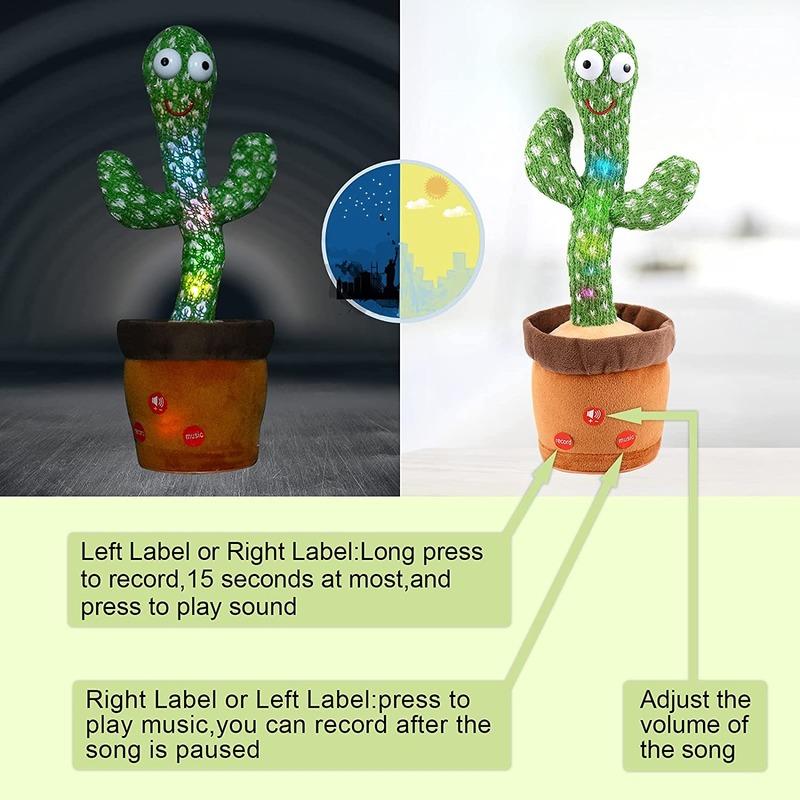 Dancing Cactus Toy Talking Cactus Toy for Babies Repeats What You Say Singing Mimicking Repeating The Cactus Plush Electric Toy with Colorful Glowing