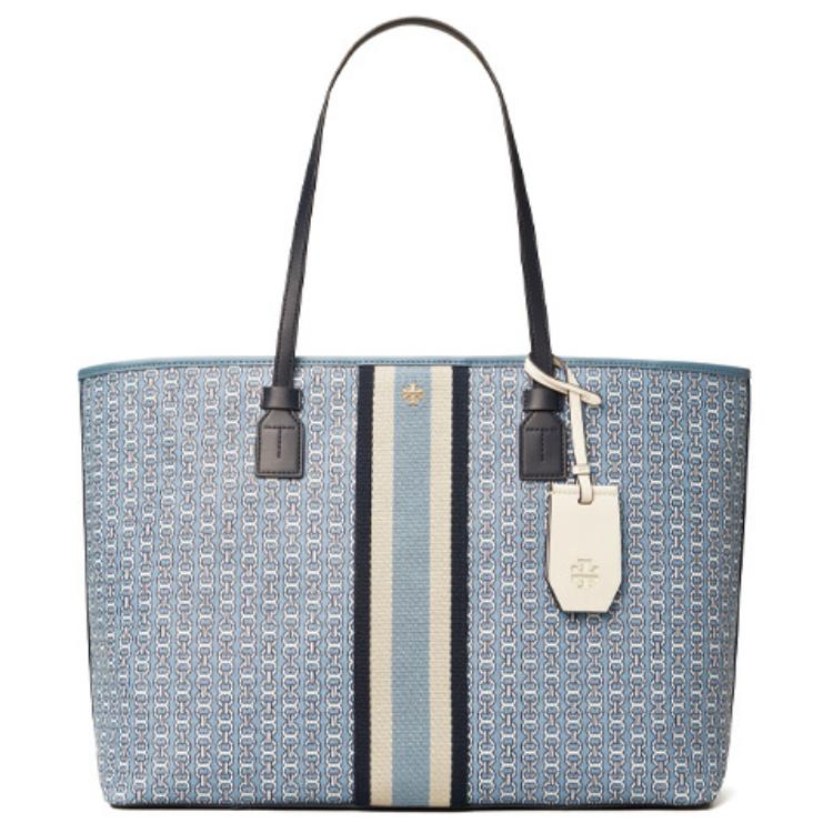 

Tory Burch Gemini Link Zipper Canvas Tote Bag Shopping Bag Handbag Shoulder Bag Large Women Tote Light-Blue 73554-476 Basic Set (Bag+Dust Bag)