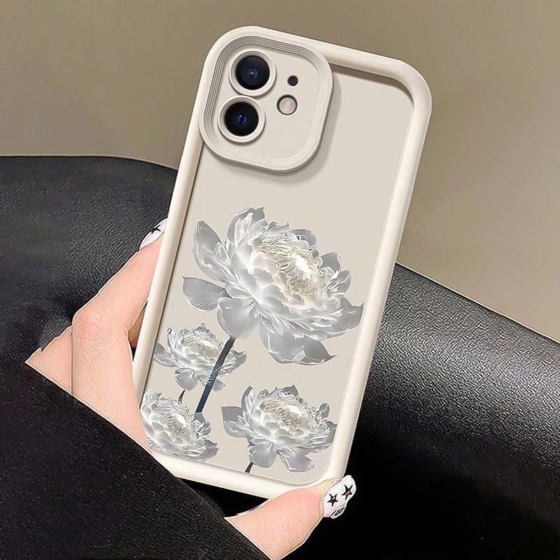 Simple white lotus iPhone15/14ProMax mobile phone case Apple 13/12/11 anti-drop XS/XR ladder 16