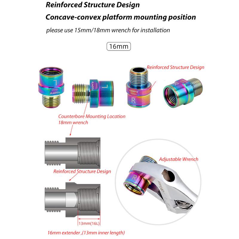 Bike Bicycle Pedal Extender 16mm/20mm for 9/16 In Threaded Pedals Chrome-Molybdenum Steel