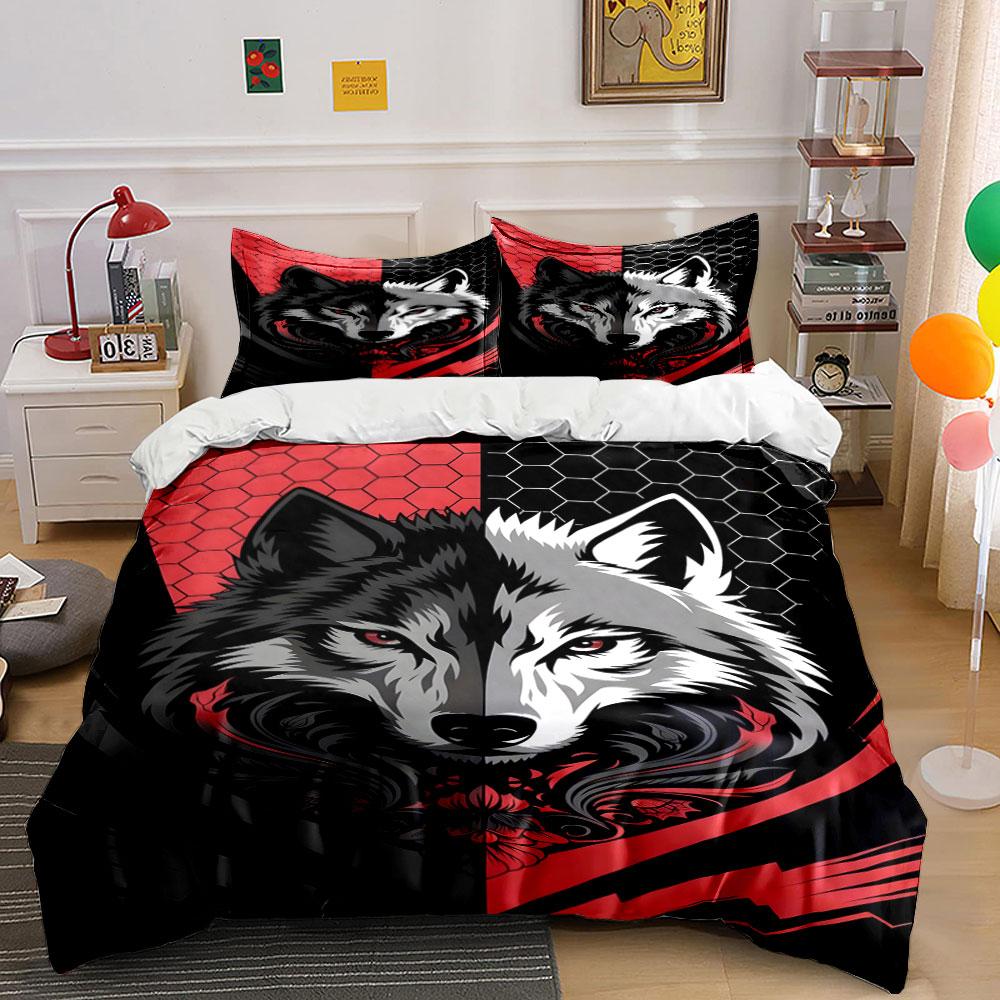 Wolf, hexagons, and stripes. Bedding sets Duvet cover sets Duvet covers Pillowcases(1*Duvet Cover 2*Pillowcases without duvet insert)