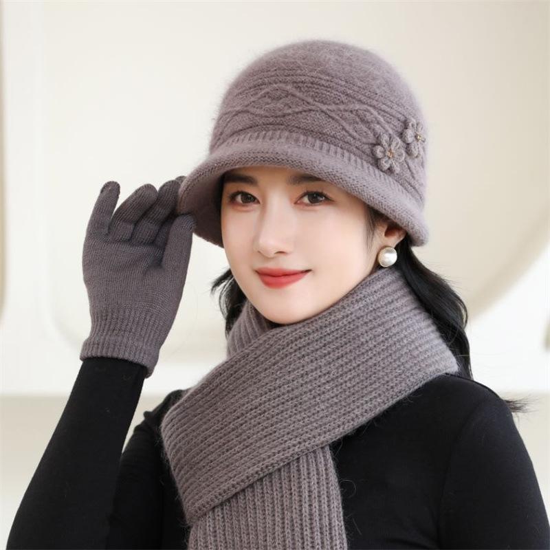 

Grandma s Warm and Cold proof Rabbit Fur Basin Hat for Middle Aged and Elderly Mothers Cotton Hat Women s Hat New Autumn and Winter Woolen Hat one size