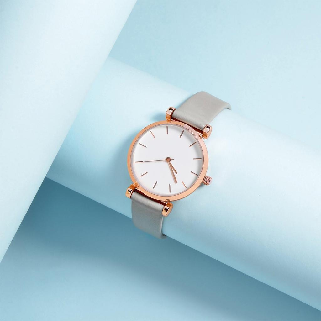 WOCCI Genuine Leather Watch Band, 14mm, Calfskin Leather, Replacement Strap, Gray, with Rose Gold Buckle