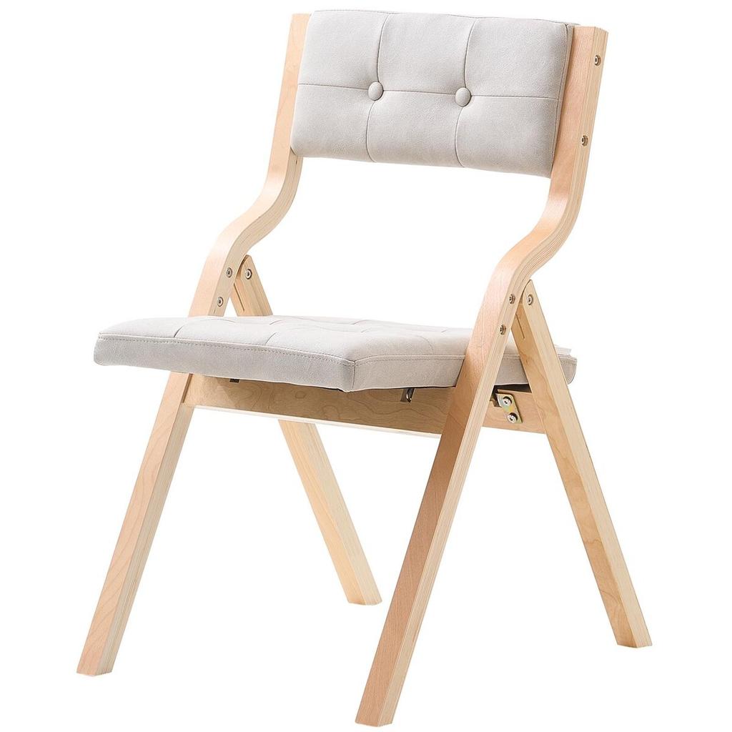 Wooden Folding Chairs with Padded Cushion and Wooden Frame Beige Set of 2