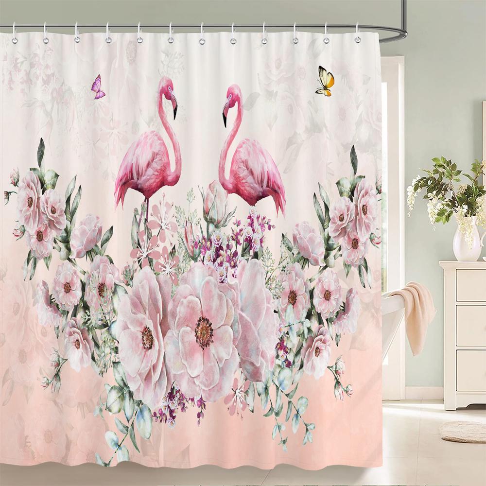 3D Printed Shower Curtain Flamingo Pattern Polyester Fabric Bath Curtain for Bathroom Curtain Decoration Shower Curtains W90xH180cm