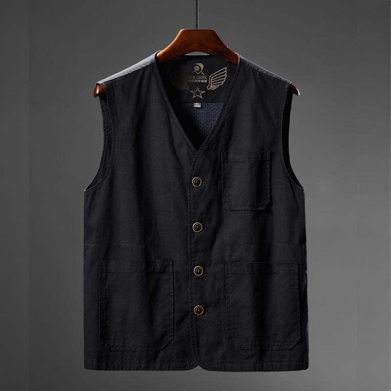 Men's Plus Size Cotton V-Neck Fishing Vest – Middle-Aged & Elderly Casual Sleeveless Jacket