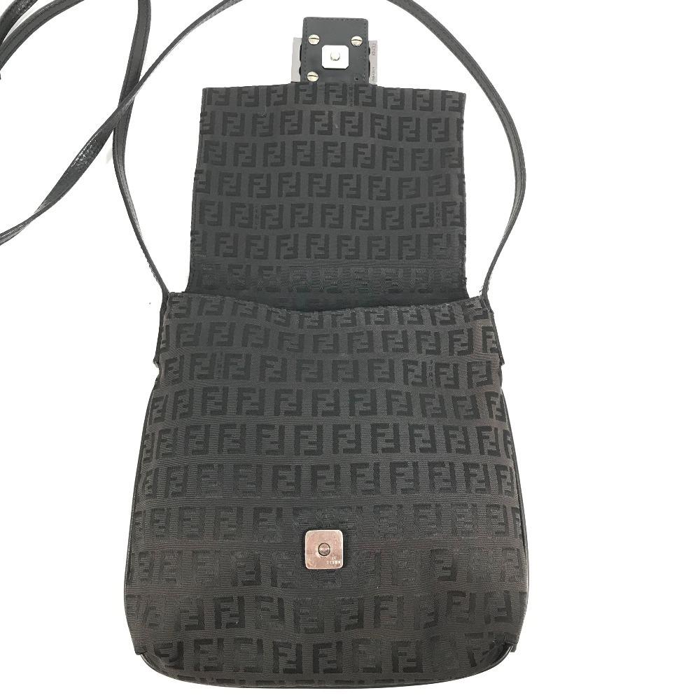 FENDI Zucchino Logo Bag Crossbody Pochette Shoulder Bag Leather/Canvas Black