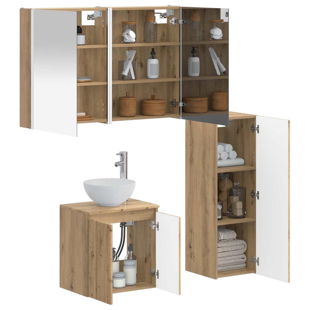 Bathroom Furniture Set 4 Pcs Artisan Oak Engineered Wood and Glass