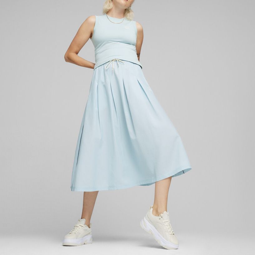 Puma Solid Color Casual Sports Ribbed Sleeveless Pullover Women Tops Light-Blue 624308-22