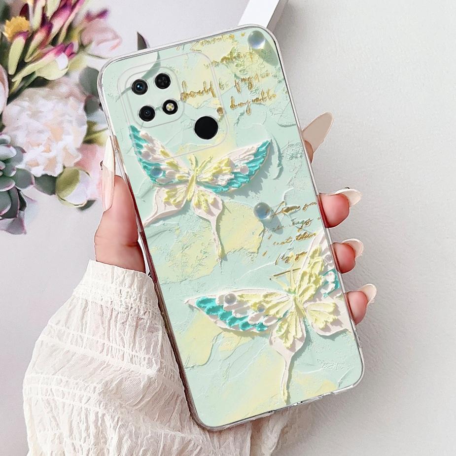 For Xiaomi Redmi 10C Case Cute Cat Luxury Butterfly Painted Cover 6.71'' Soft Silicone Case For Xiaomi Redmi 10C Redmi10C Fundas