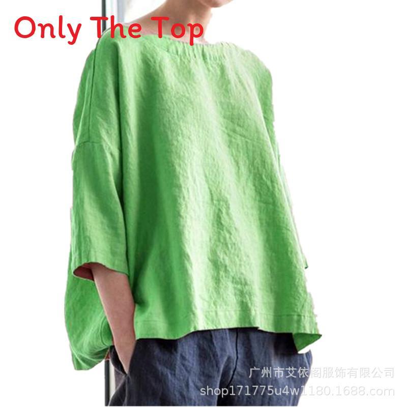Bohemian Style Cotton Linen Loose Fit Shirt With Patchwork Design For Casual Women