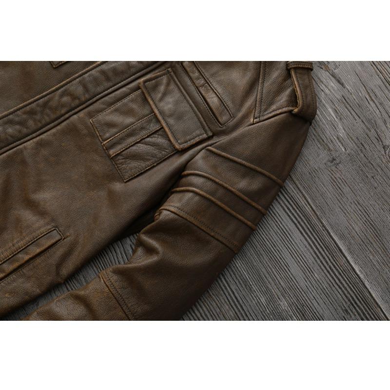 Chinese Size Men Leather Jacket Style Brown Genuine Cowhide Coat Soft Slim Fit Spring Vintage