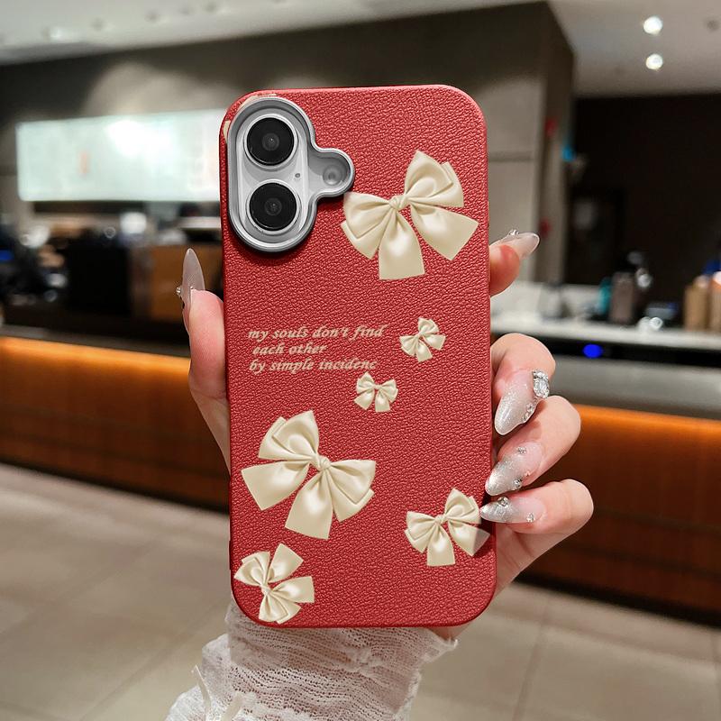 Plain Color Bowknot Patterned Phone Case for iPhone 16 Pro 15 14 Plus 13 12 Pro Max 11 Shockproof Leather Texture Soft Tpu Slim Matte Case Cover