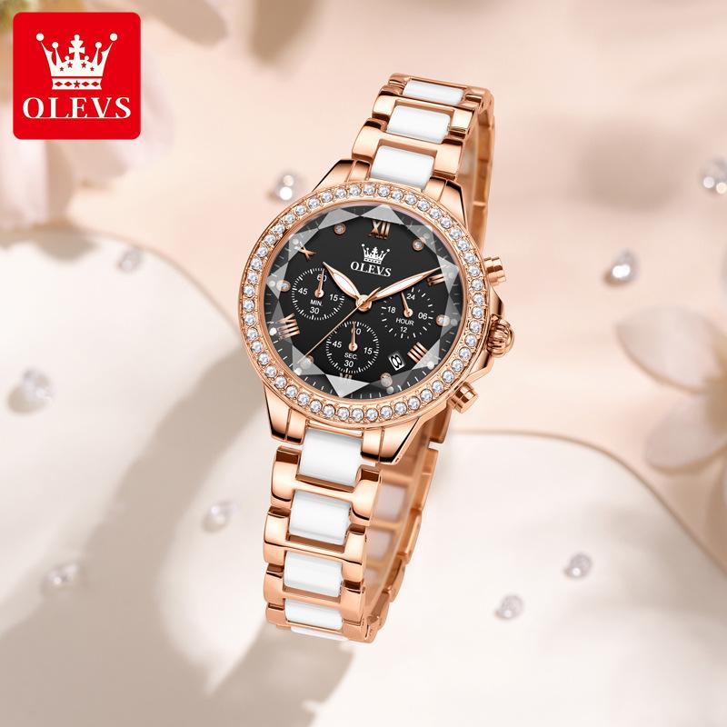 

Брендовые часы OLEVS, керамические женские часы с бриллиантами, стильный водостойкий подарок на день Святого Валентина, кварцевые часы для женщин
