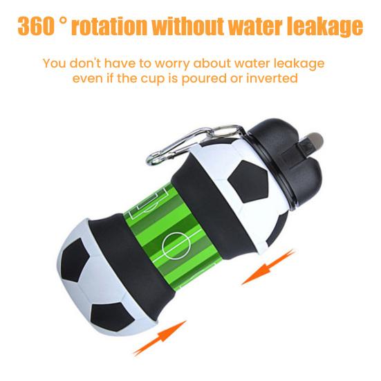 Collapsible Silicone Ball Water Bottle, 550ml Foldable Football Bottle with Climbing Buckle, Leak Proof Spill Resistant Outdoor Sports Travel Bottle