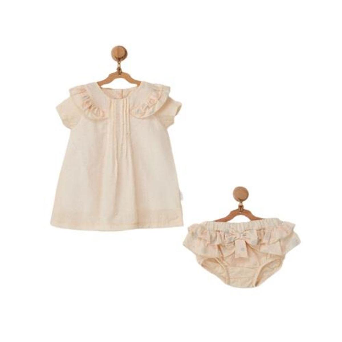 

Andywawa AC22658 Комплект детского платья ванильно-кремового цвета с помпоном, экрю 1-3 M