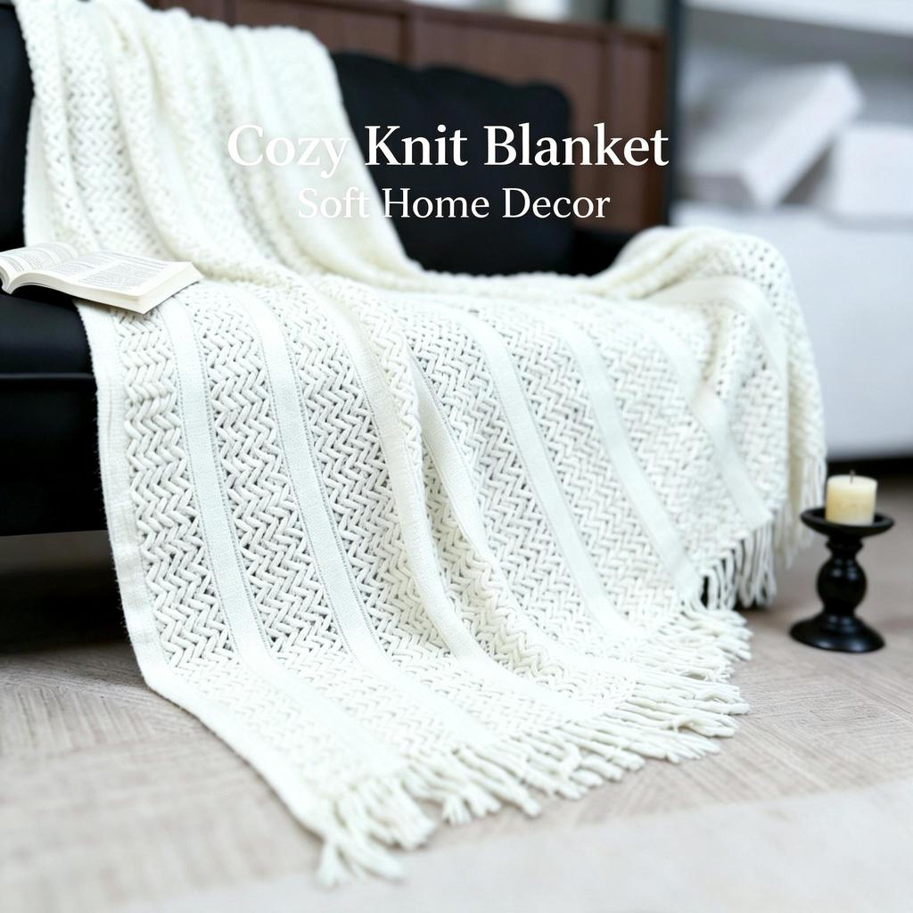 Manta de Tricô Estilo Boêmio, Capa de Sofá com Decoração de Franjas, Caminho de Cama Estilo Nórdico, Manta de Sesta