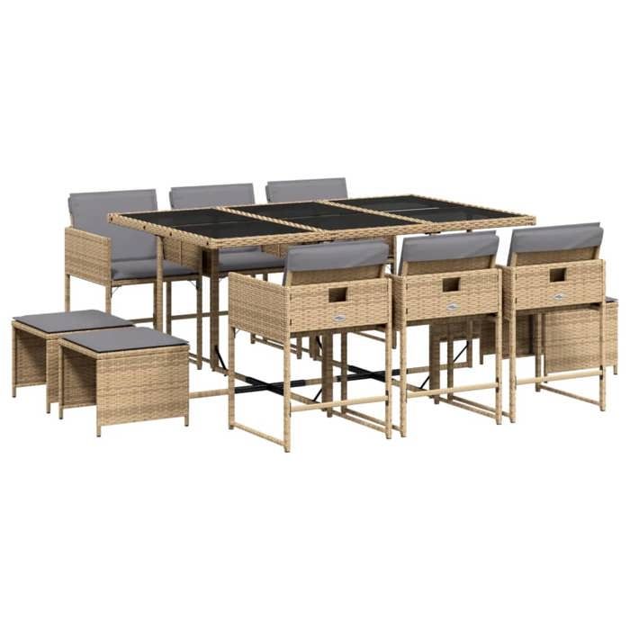 VidaXL 11-Piece Garden Dining Set with Cushions, Table and Folding Back Chairs, Outdoor Patio Furniture 3211332