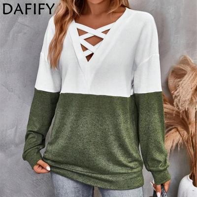 Women's Fashion Fall Winter Casual Long Sleeve V Neck Pullovers & Long Sleeves