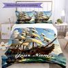 3PC Custom Name Adventure High Seas Bedding Set Duvet Cover Closure Includes 1 Duvet Cover & 2 Pillowcases for Bedroom