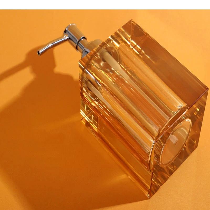 Natural Crystal Bathroom Set Portable Soap Dispenser Shampoo Empty Bottle Amber Color Bath Supplies Mouthwash Cup Storage Tray