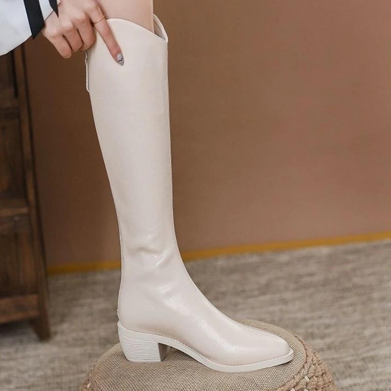 Fashion Warm Elegant Heeled Pointed Toe Knee High Shaft Shoes Woman Demi-season Waterproof New in Comfortable Pu 39 Long Boots for Women