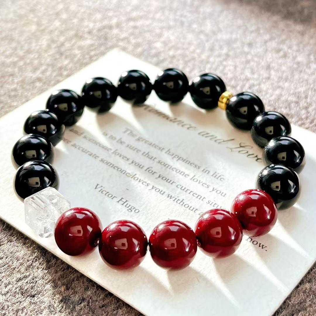 High Quality Natural White Crystal Black Agate Ankola Red Artificial Crystal Pearl Bracelet Bracelet.