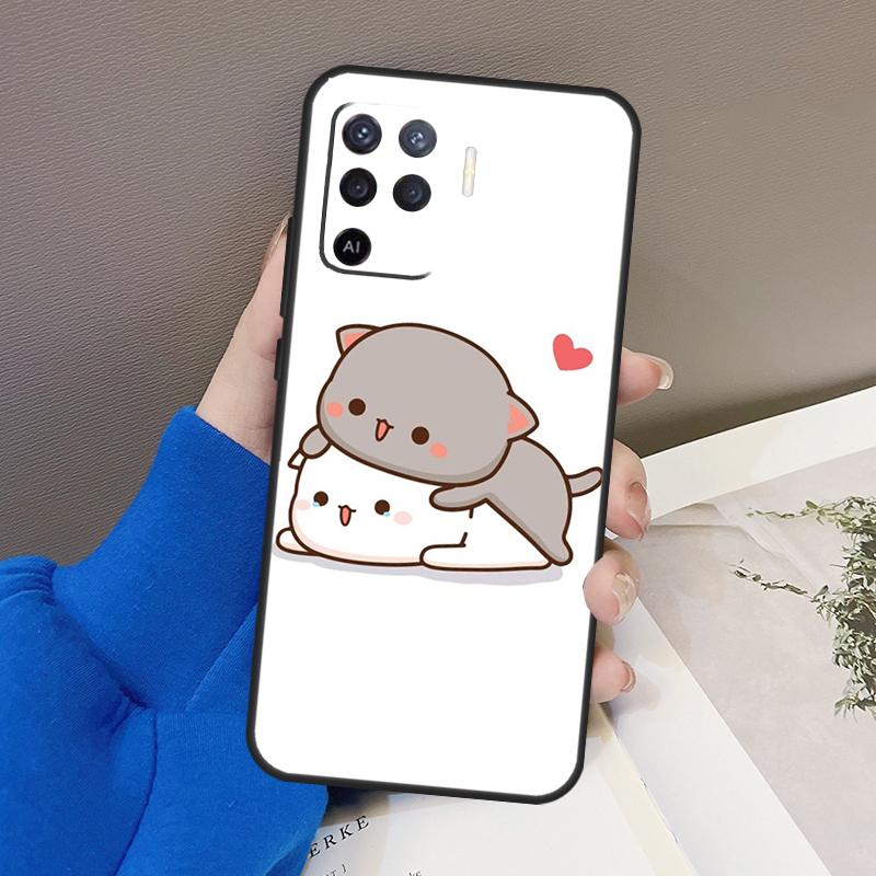 Peach Cat For OPPO Find X3 X5 Pro A9 A5 A31 2020 A15 A16 A52 A72 A1K A83 A91 A54 A74 A94 A53S Case